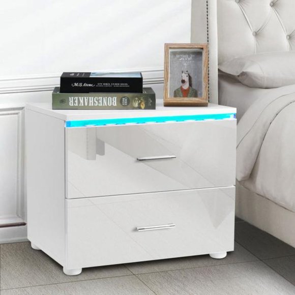 Modern LED Nightstand with Drawers - Picture 10 of 13